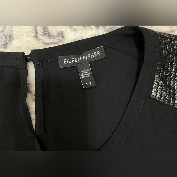 Eileen Fisher Embellished Bateau Neck Silk Crepe Dress Black Size Small - Picture 4 of 6